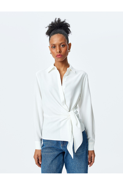 Koton Lacing Detail Long Sleeve Double Breasted Shirt