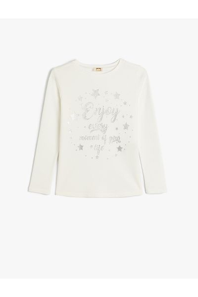 Koton Crew Neck Long Sleeve Cotton Printed T-Shirt