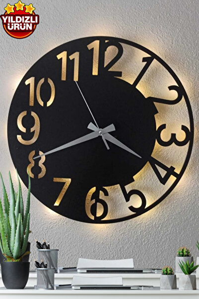 Blackdekor 50 cm Modern Işıklı Duvar Saati, Şık ve Dekoratif Tasarım, Mutfak ...