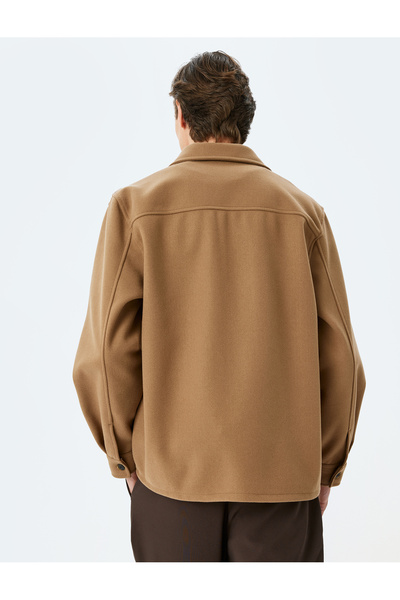 Koton Clamshell Pocket Buttoned Long Sleeve Regular Fit Stamp Shirt Jacket