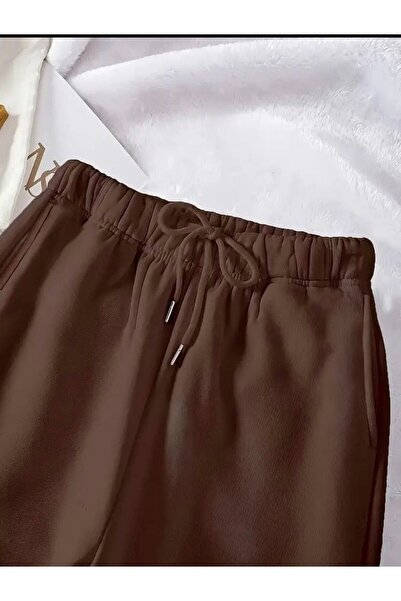 FİTGO Καφέ Unisex Παντελόνι Φούτερ με ψηλή μέση και λαστιχένιο πόδι