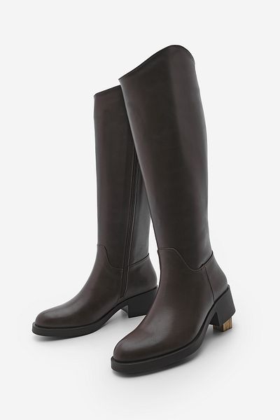 Marjin Women's Knee High Zippered Daily Boots Maypos Brown