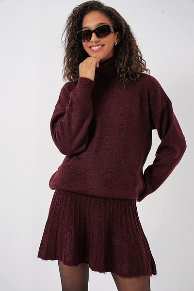 Bigdart 15891 Set de pulover și fustă din tricotaje roșii Claret