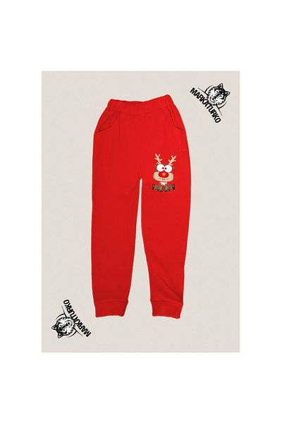 MarkaTurko DEER CHRISTMAS printed unisex Custom Design Cotton red kids tracksuit 2024-3k