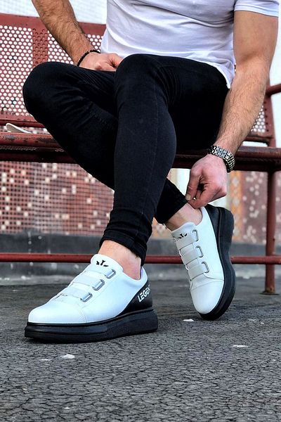Wagoon Wg029 - Ανδρικά παπούτσια casual λευκά ανθρακί, 3 ρίγες - χοντρή σόλα