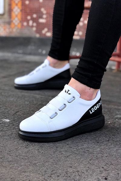 Wagoon Wg029 - Ανδρικά παπούτσια casual λευκά ανθρακί, 3 ρίγες - χοντρή σόλα