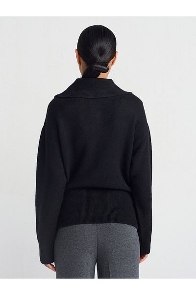 Dilvin 10679 Pulover tricot cu nasturi cu gât polo-negru