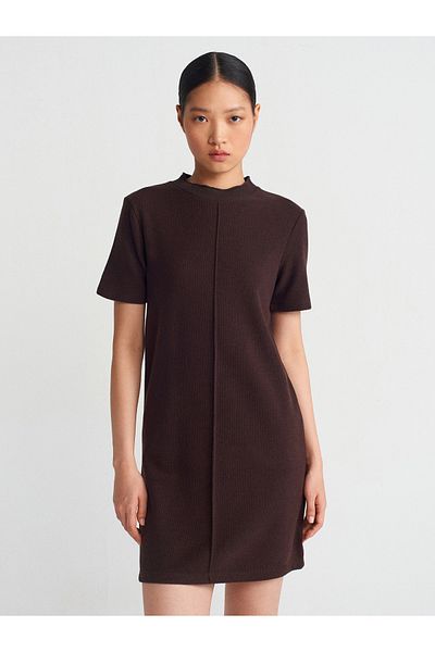 Dilvin 90810 Soft Mini Dress-Coffee