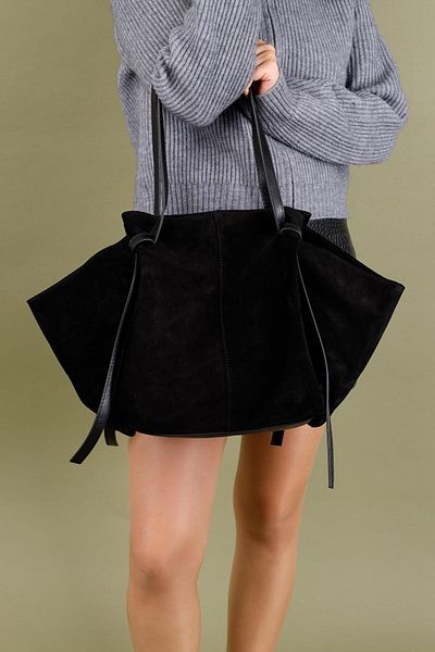 Getcho Bosetti Women's Black Genuine Suede Large Size Shoulder Bag – Large Volume Leather Bag with Tassel