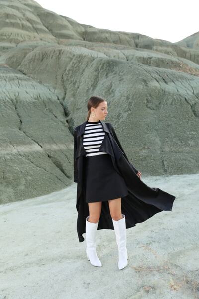 Oilemaperla Kadın Siyah Saten Trençkot