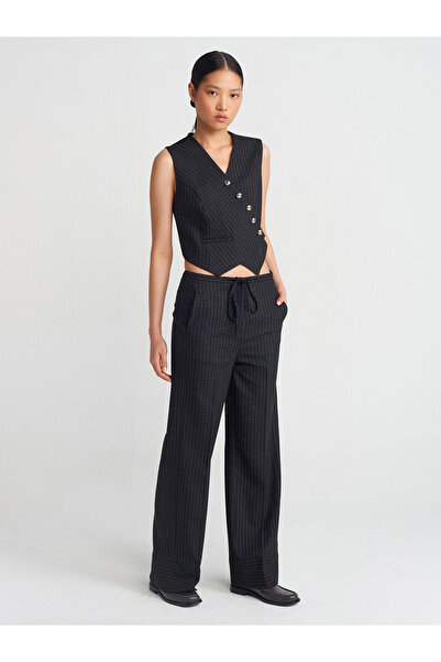 Dilvin 60570 Asimetrik Kruvaze Yelek-Siyah