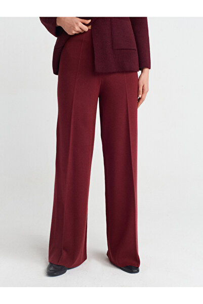Dilvin 70167 Burgundy Knitwear Pants - Elastic Waist, M. Cut