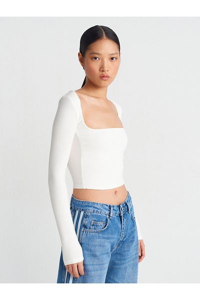 Dilvin 31507 Long Sleeve Top-Ecru