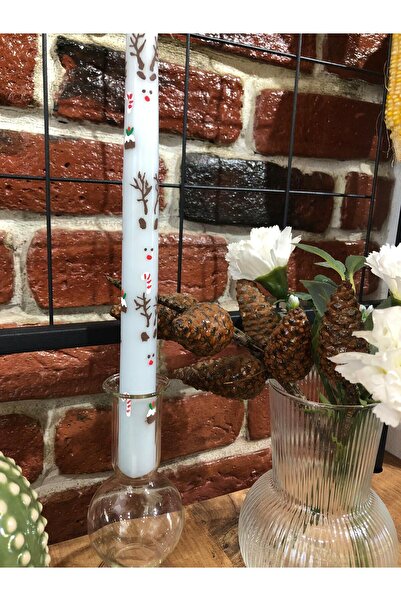 Horizon 2025 Yeni Yıl  Geyik   Desenli El Çizimi El Boyaması  Şamdan Mum candle