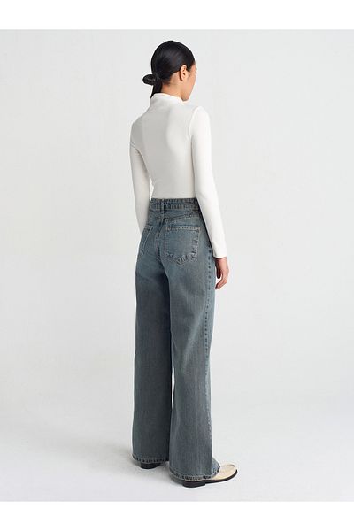Dilvin 71762 Model - Self Tinted Wide Wideleg Denim Trousers