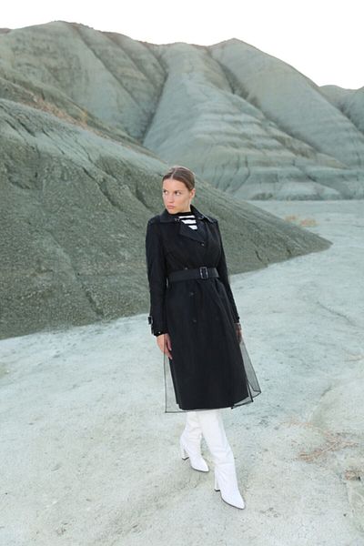 Oilemaperla Tulle Detailed Black Trench Coat