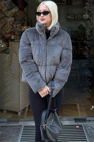Madmext Smoked Stand Collar Women's Fur Coat Mg2259