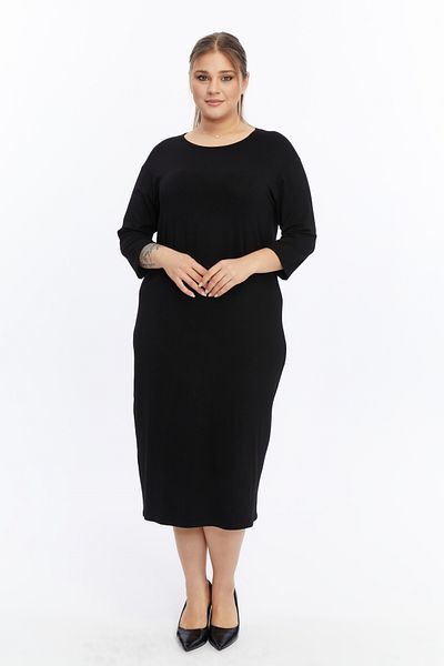 Alesia Three Quarter Sleeve Plus Size Solid Color Long Viscose Dress