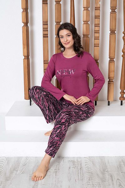 GUAVA+ Purple Leopard Patterned Women's Long Sleeve Pijama Suit