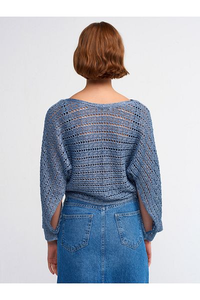 Dilvin 10439 Pulover cu mâneci kimono cu sclipici-indigo