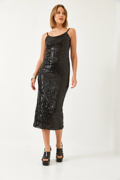 Bianco Lucci Women's Sequined Strap Midi Length Lined Dress 60261195