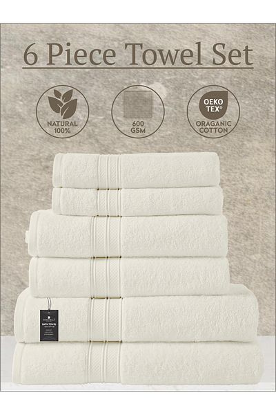 Donetella 6-Pcs Towel Set -2 Pcs Bath Sheet, 2 Pcs Bath Towel, 2 Pcs Hand Towel 600 GSM 100% Combed Cotton