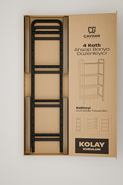 Çavdar Group Three 4 Katlı Ahşap Ayakkabılık 40 Cm Ahşap Çubuklu 4 Bölmeli Eko Raf Ünitesi Düzenleyici
