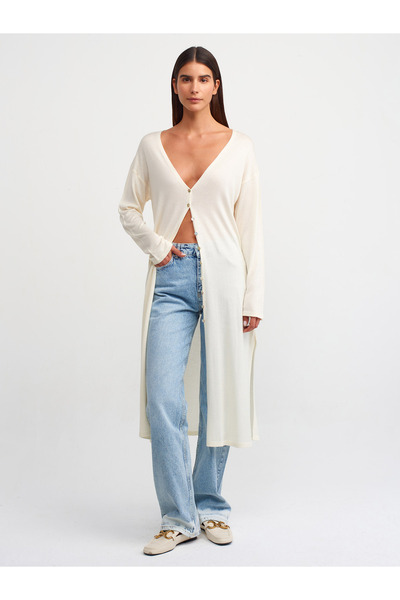 Dilvin 60230 Tricotaj subțiri cu decolteu în V Cardigan-crem