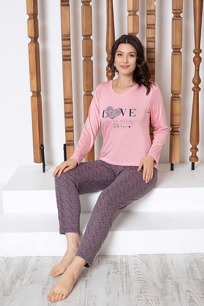 GUAVA+ Pink Love Printed Women's Long Sleeve Pjamas Suit