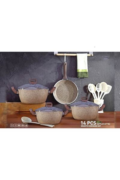 drobina Turkish granite cookware set consisting of 14 pieces brown glass