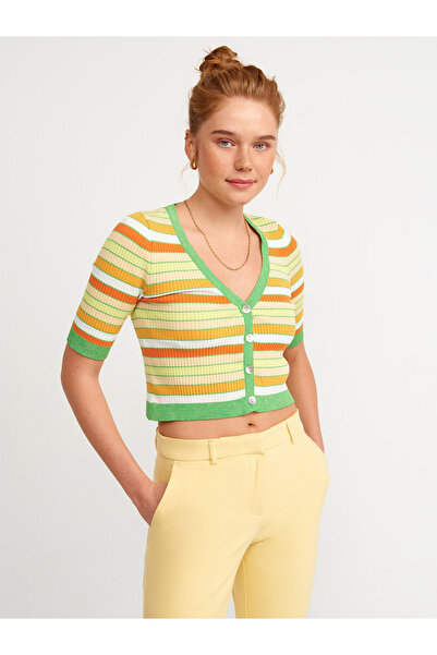 Dilvin 60116 Cardigan cu mânecă scurtă în dungi cu decolteu în V-m.verde