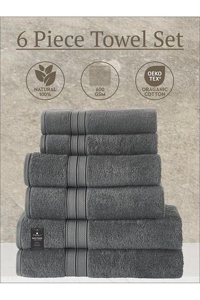 Donetella 6-Pcs Towel Set -2 Pcs Bath Sheet, 2 Pcs Bath Towel, 2 Pcs Hand Towel 600 GSM 100% Combed Cotton