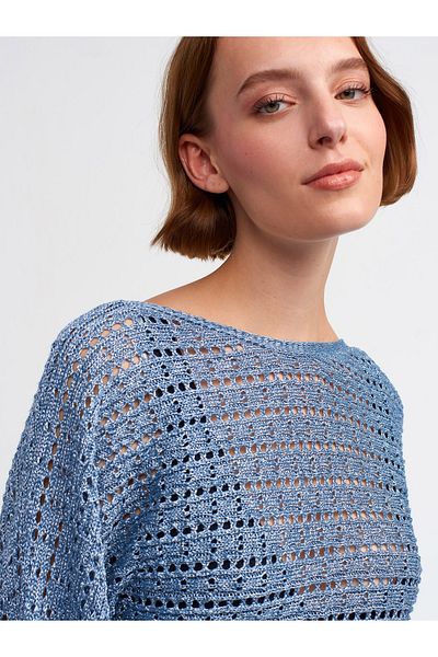 Dilvin 10439 Pulover cu mâneci kimono cu sclipici-indigo