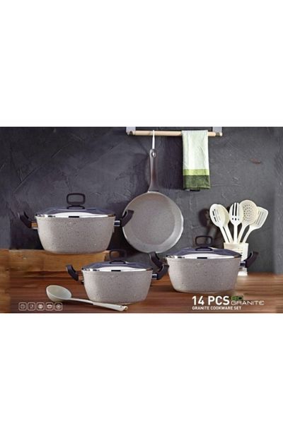 drobina Turkish granite cookware set consisting of 14 pieces Ellie grey steel