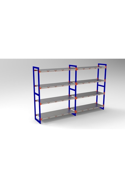 RafBurada ® 4 Katlı Duble Depo Rafı. 150-300 Kg Taşıma Kapasiteli H. Rack 60x120x250
