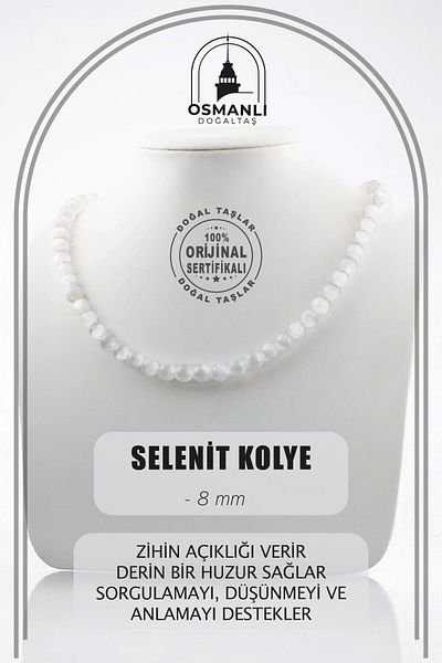 OSMANLI DOĞAL TAŞ 8 Mm Selenite String Natural Stone Necklace
