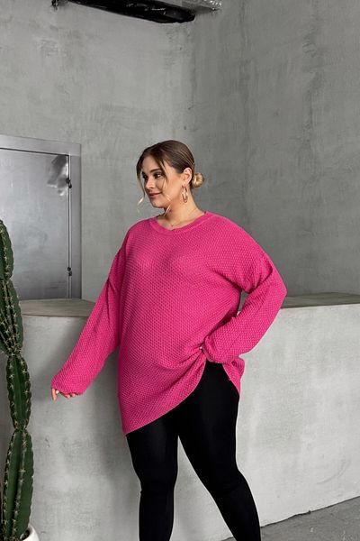 Stil Diva Plus Size Long Sleeve Crew Neck Slim Knitwear Sweater 302140