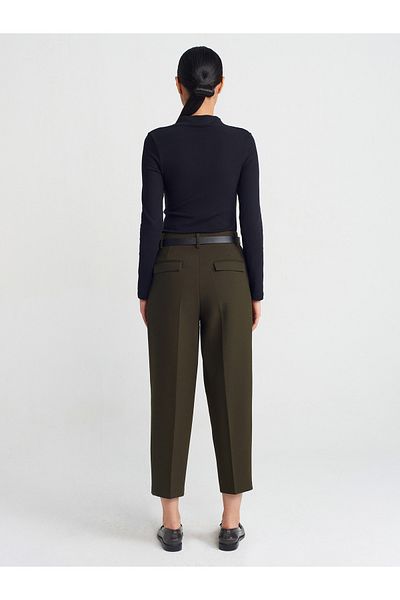 Dilvin 71533 Belted Carrot Fit Trousers-Khaki