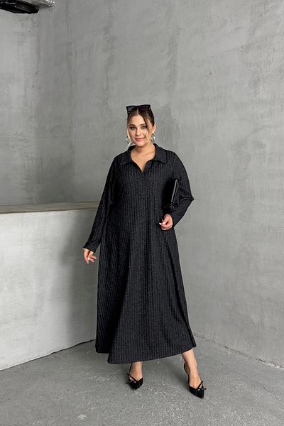 Stil Diva Plus Size V-Neck Long Sleeve Ribbed Hem Loose Long Dress 322181