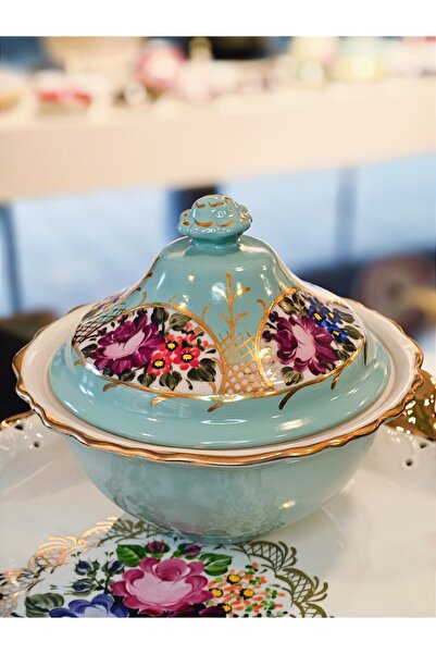 manushum El Boyaması Porselen Gülbahar Çukur Sahan-mint