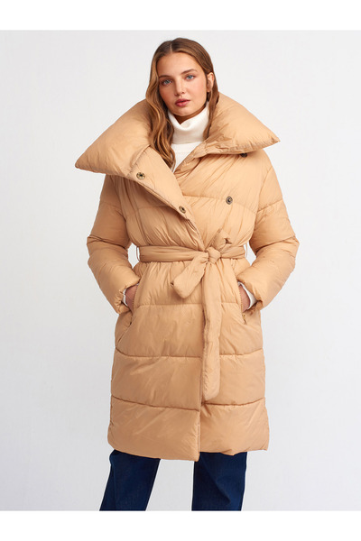 Dilvin 6877 Jachetă pufă lungă Bej