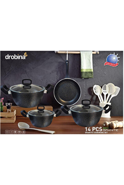 drobina Turkish granite cookware set consisting of 14 pieces black glass