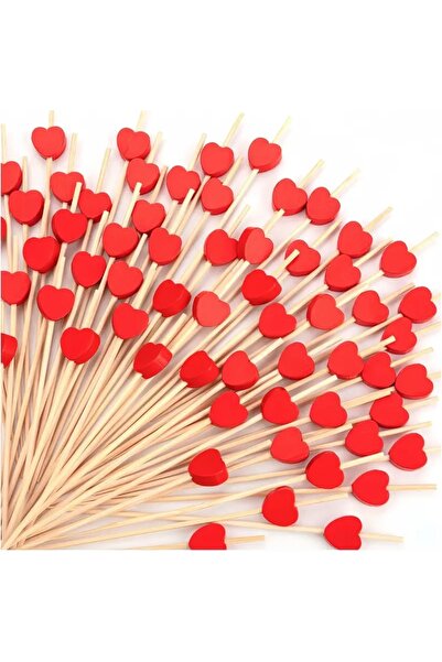 Hobi Kafe 100 قطعة من مسواك كوكتيل على شكل قلب أحمر مقاس 12 سم تحت عنوان عيد ...