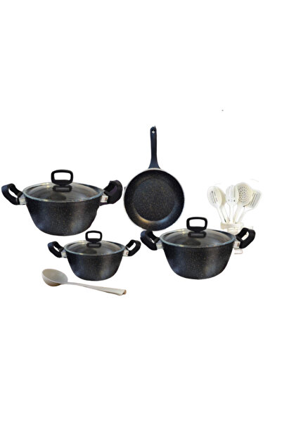 drobina Turkish granite cookware set consisting of 14 pieces black glass
