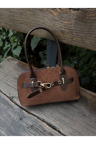 minebag Dámská crossbody kabelka King Bitter Brown Suede - Detailní pásek