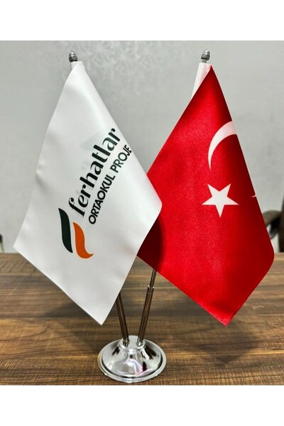 Yaprak Hediyelik Firma Ve Kurumlara Özel Baskılı  Çiftli Türk Masa Bayrağı