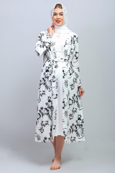 ByLohusa Ekru Tesettürlü Sabahlıklı Hamile Lohusa Gecelik Takım Effortt