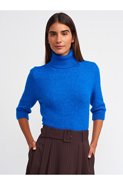 Dilvin 10306 Πουλόβερ με κοντό μανίκι και λαιμόκοψη Κοντό - μπλε κοβαλτίου