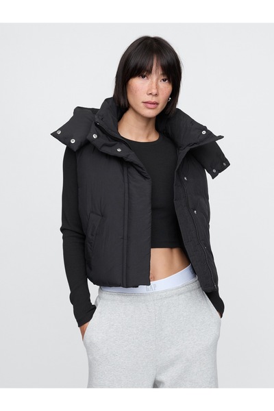 GAP Kadın Siyah Crop Puffer Şişme Yelek