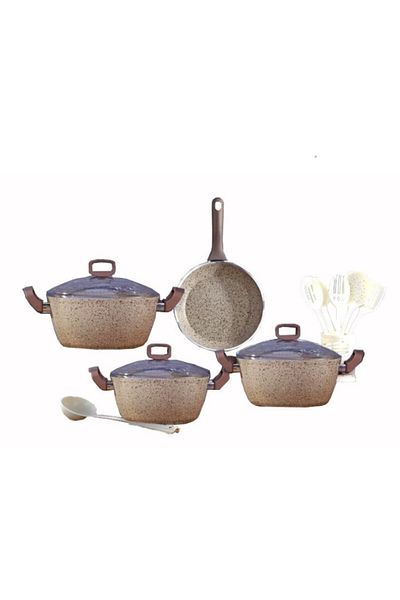 drobina Turkish granite cookware set consisting of 14 pieces brown glass